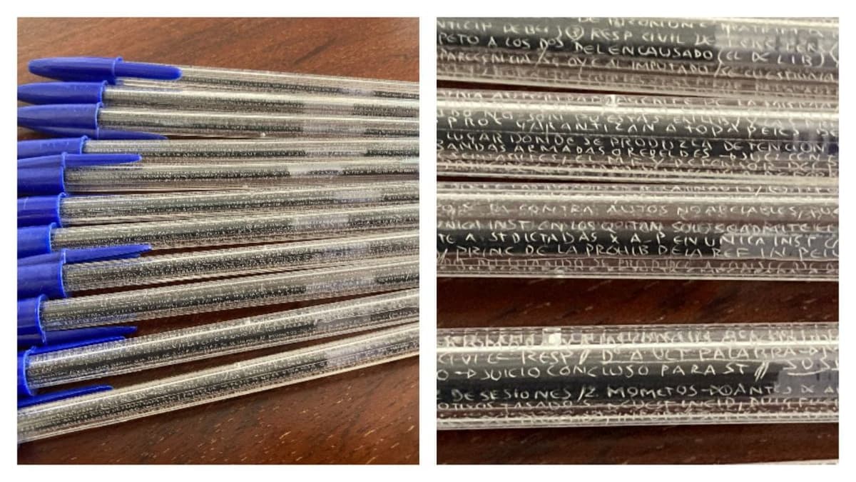 Alumno de universidad arma ‘acordeón’ en sus plumas para pasar examen