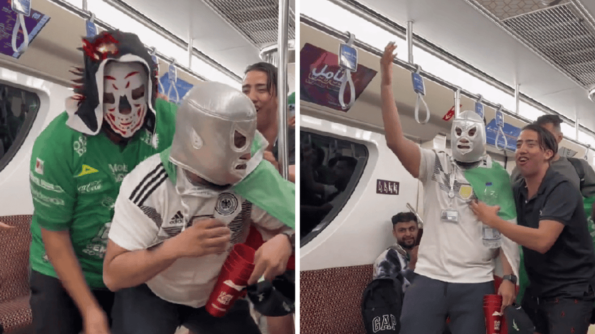 Mexicanos arman show de lucha libre en el Metro de Qatar