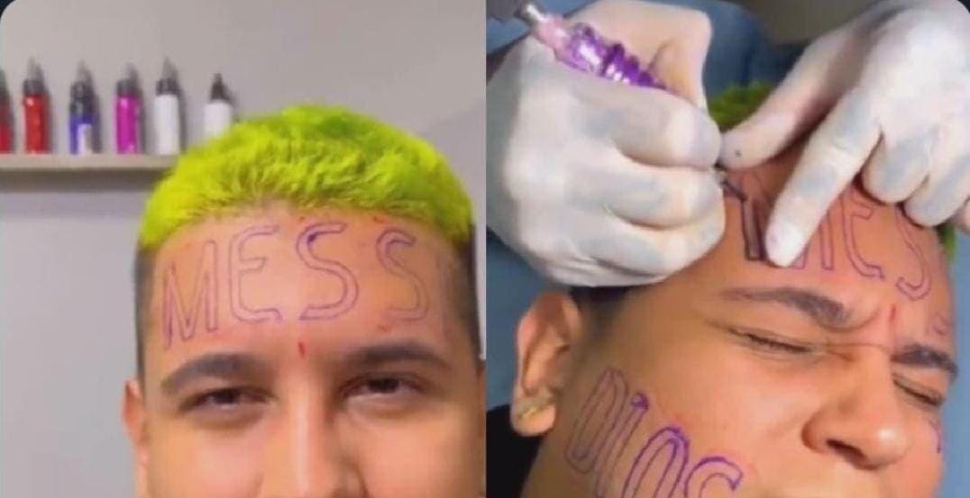 Video: Fan colombiano se arrepiente de haberse tatuado "Messi" en el rostro