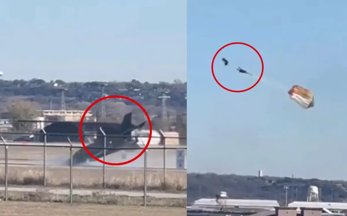 VIDEO: Piloto sale expulsado tras choque de avión militar en Texas