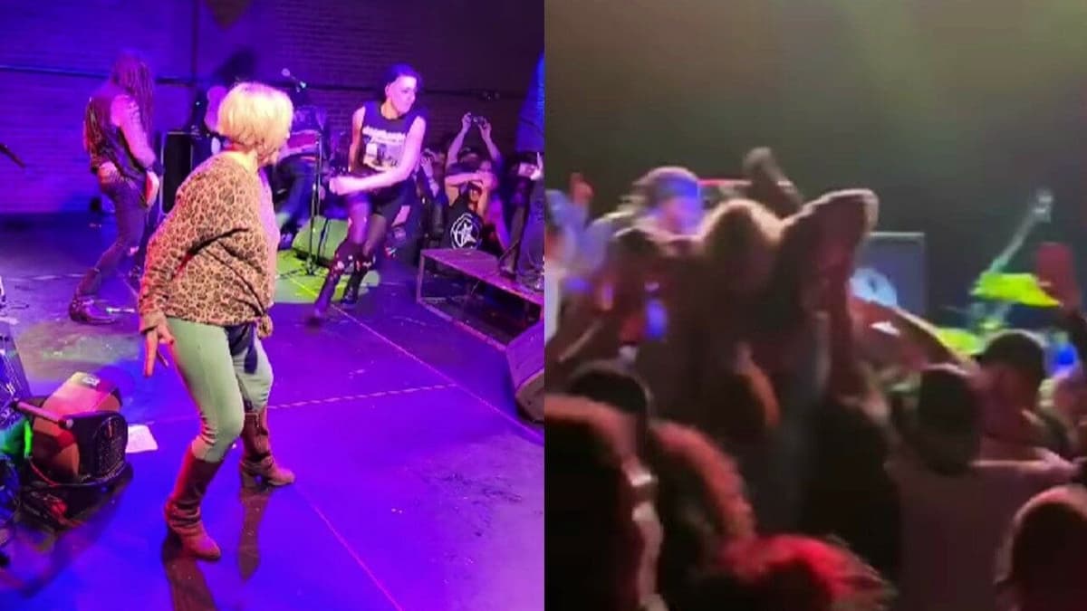¡Abuelita rockera! Se lanza al público en concierto, es mamá del baterista