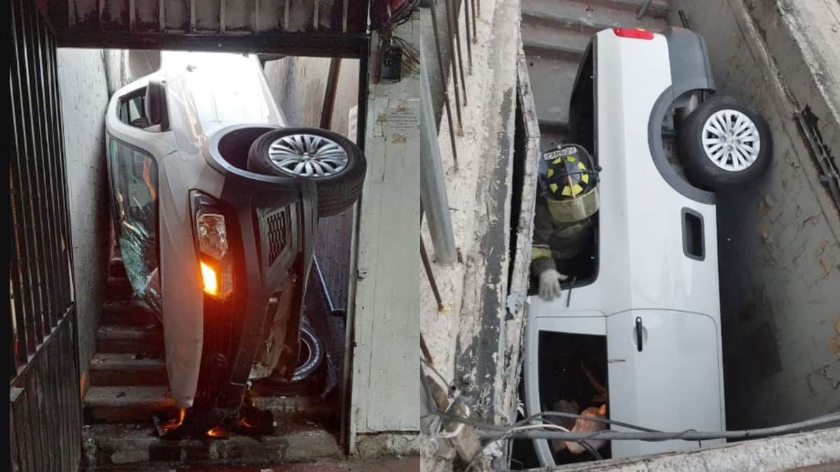 Conductor con apenas unas clases de manejo termina en desnivel de paso peatonal