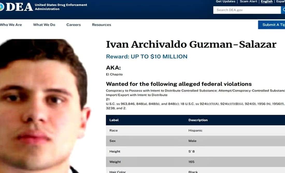 Iván Archivaldo Guzmán, líder de “Los Chapitos”, en el número 3 del top ten de la DEA