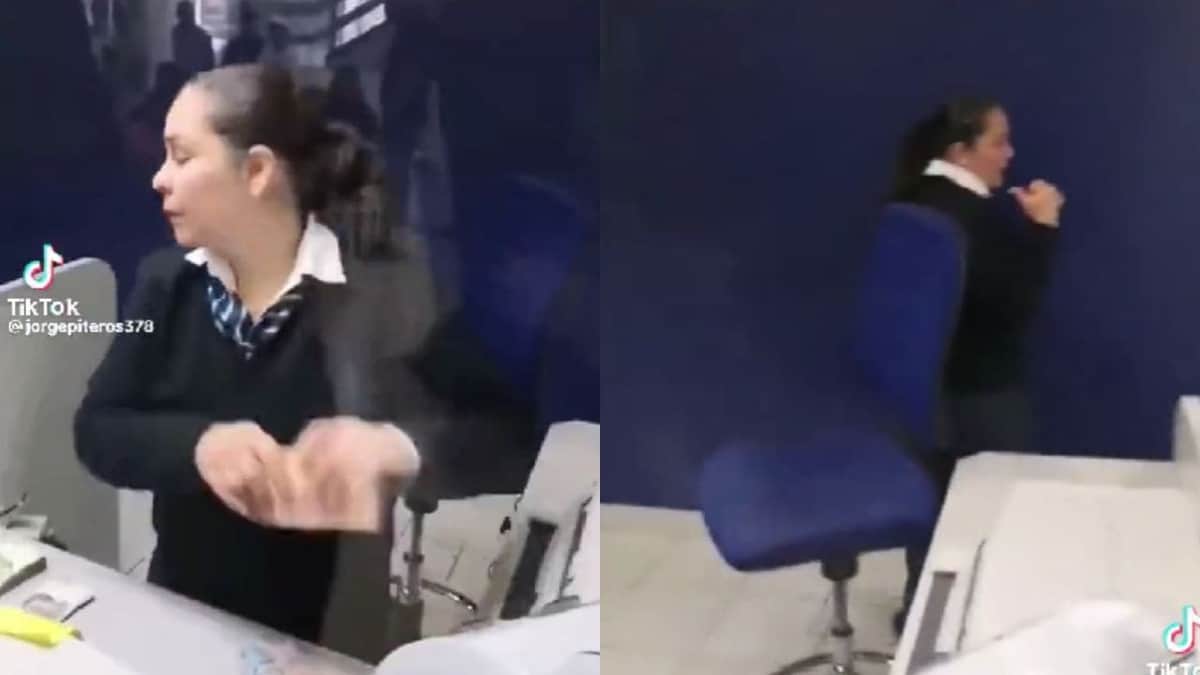 Video: Hombre reclama a cajera porque le robaron 53 mil pesos afuera del banco