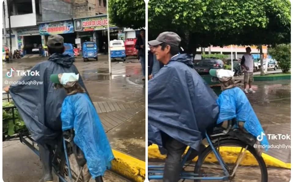 Hombre protege a su perro de las lluvias con un traje y se hace viral