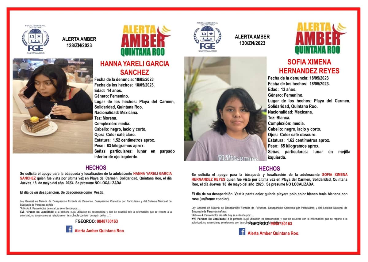 Alerta Amber es activada por desaparición de niñas tras salir de la escuela en Playa del Carmen