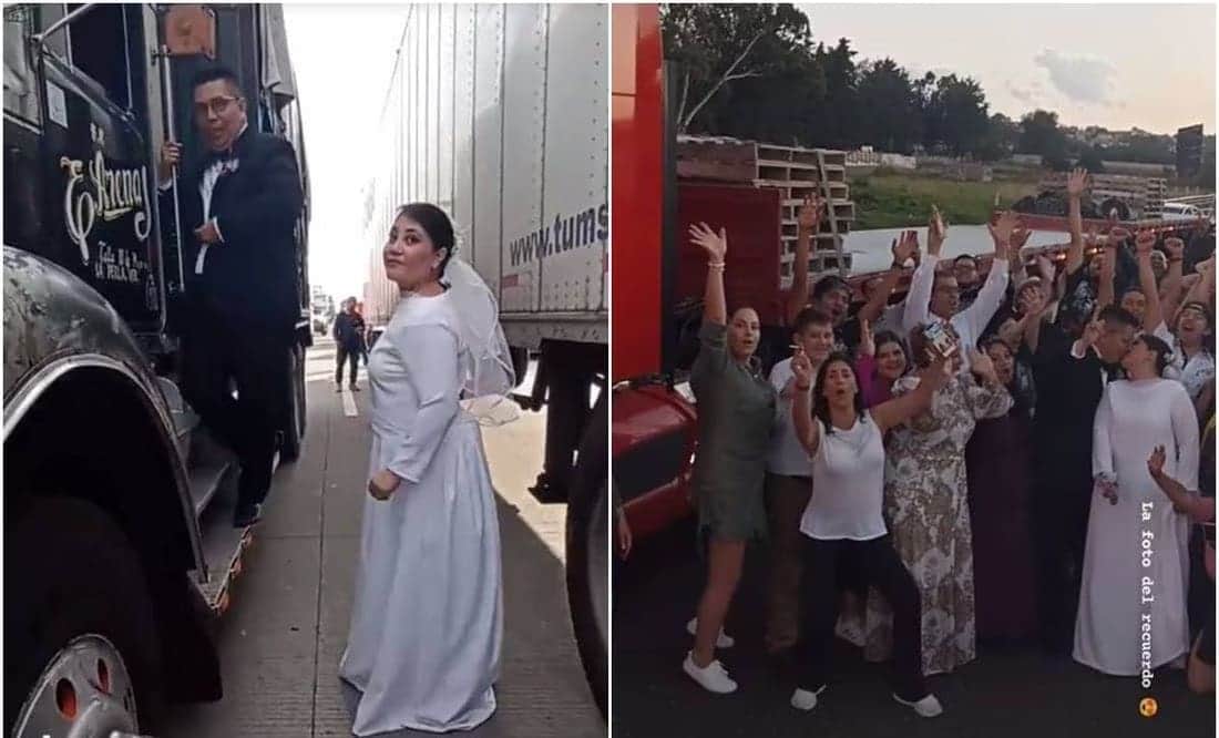 Novios arman sesión de fotos y fiesta en pleno bloqueo de la carretera México-Puebla