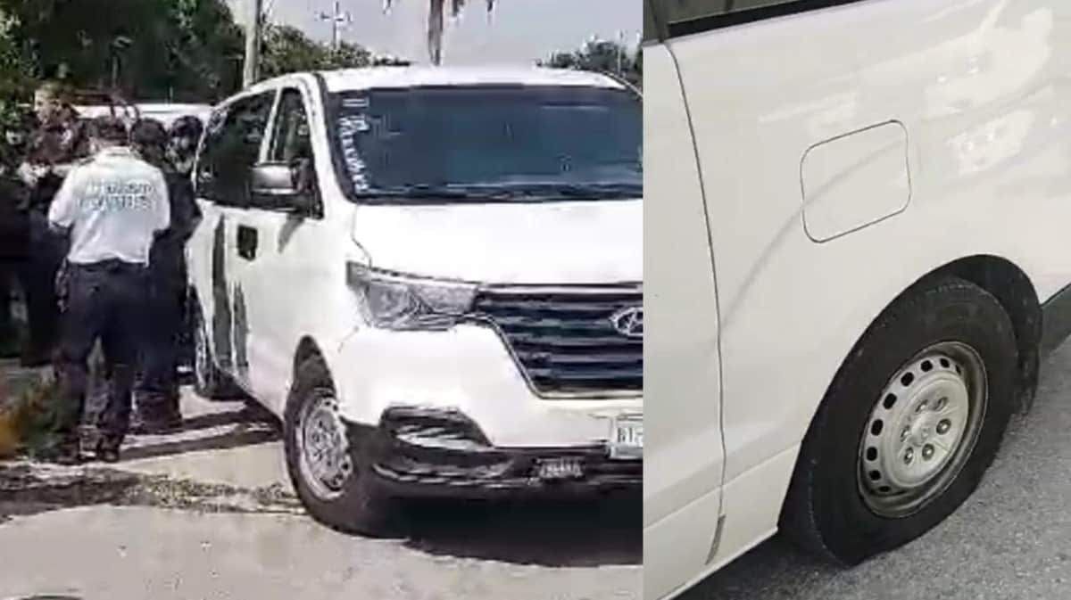 Video: Taxistas pinchan llantas a van de transporte federal con turistas a bordo en hotel Vidanta