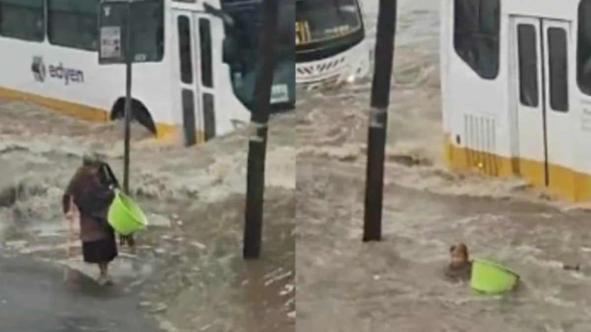 Video: Abuelita es arrastrada por agua de lluvia en Coacalco