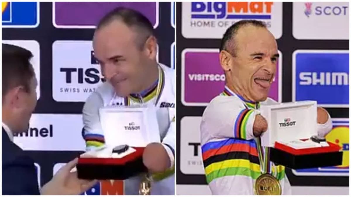 Video: Reacción de ciclista paralímpico sin manos al recibir reloj pulsera como premio