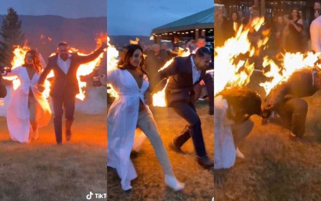 Video: Una pareja llega a su boda en llamas e impactan a los invitados