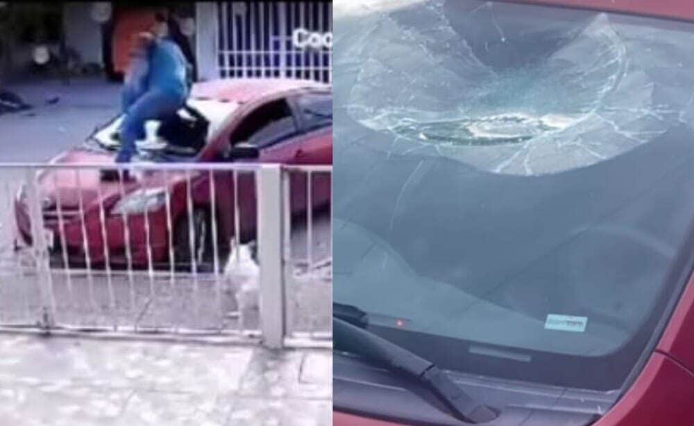 Video: Un hombre destroza el parabrisas de un auto por huir de un perro