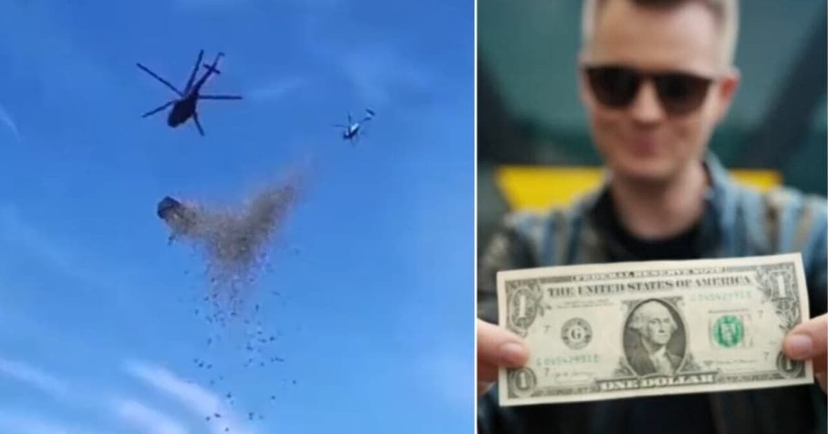 Video: 'Influencer' lanza alrededor de un millón de dólares desde un helicóptero