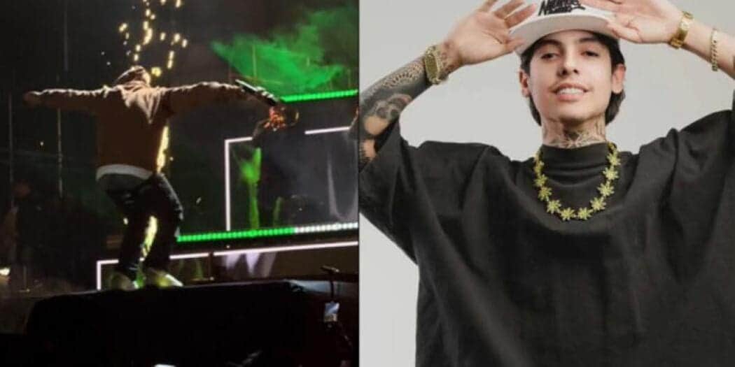 Video: Natanael Cano se cae del escenario durante un concierto en Metepec