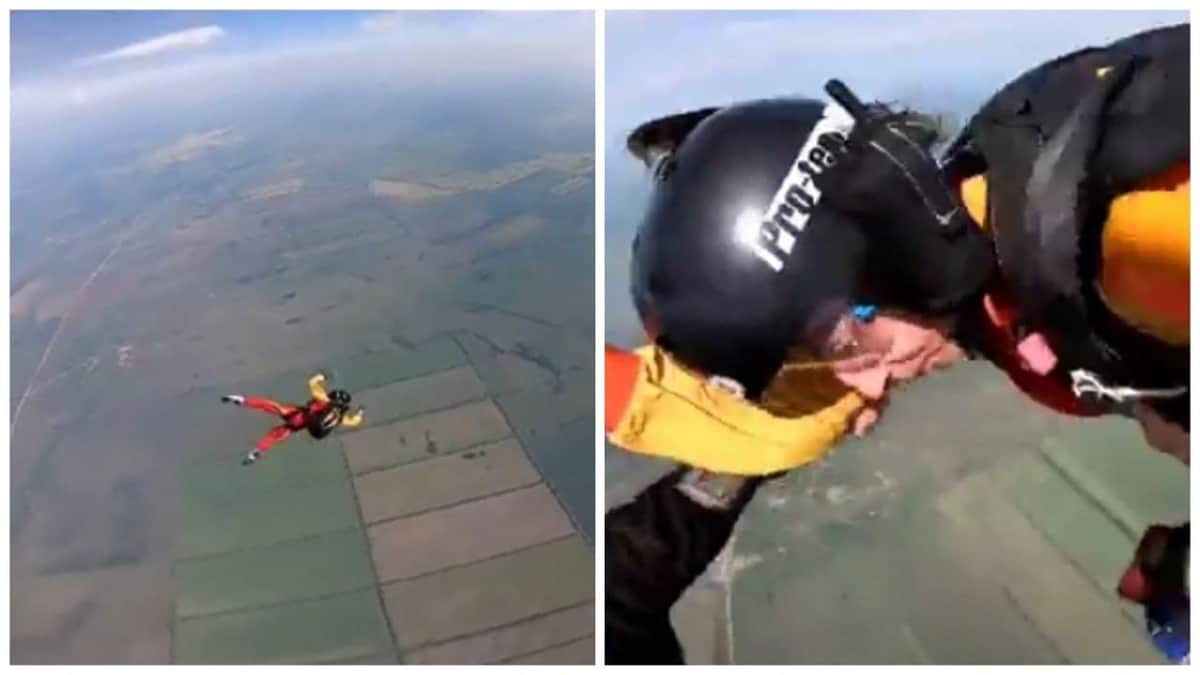 Video: Un instructor salva en caída libre a una mujer que no podía abrir su paracaídas