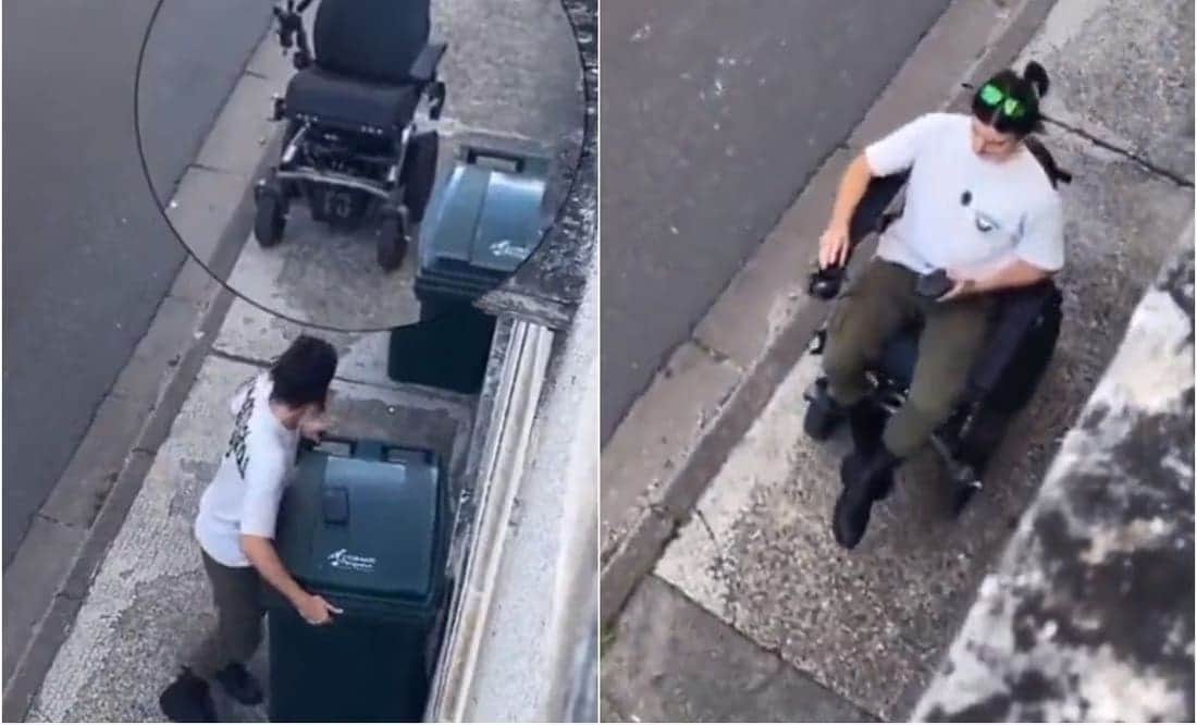 Video: Joven con supuesta discapacidad se levantó de su silla de ruedas para quitar contenedor de basura