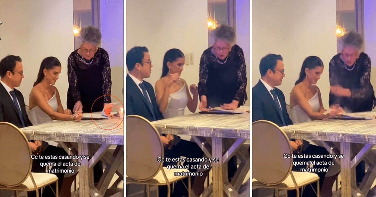Video: Mujer firmaba acta de matrimonio y comenzó a quemarse