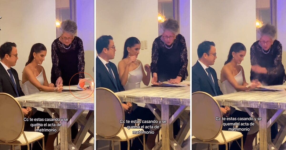Video: Mujer firmaba acta de matrimonio y comenzó a quemarse