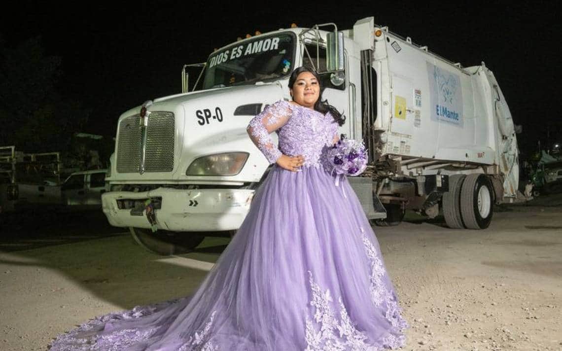 Quinceañera sorprende con sesión de fotos junto a camión de basura