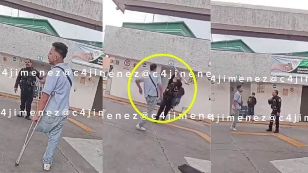 Video: Hombre agrede con una muleta a policía en la CDMX