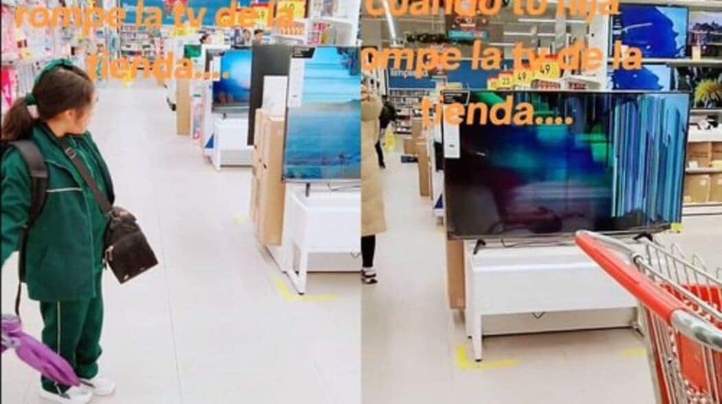 Video: Niña rompe pantalla en centro comercial y redes explotan contra la mamá