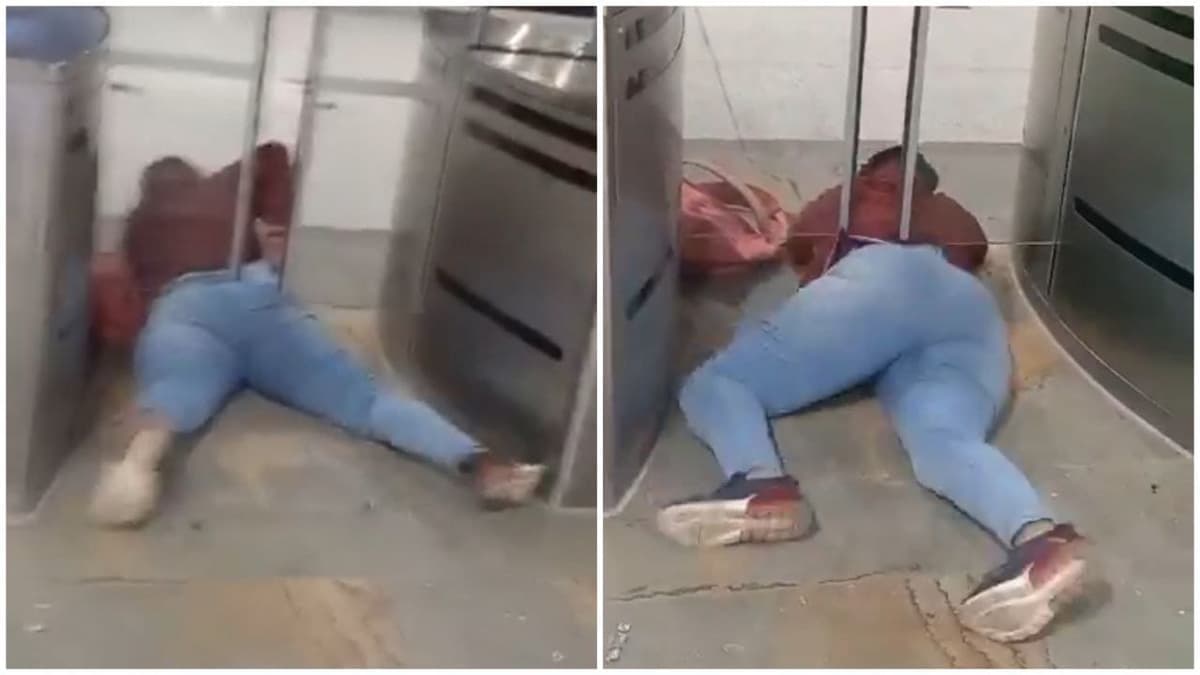 Video: Mujer intenta colarse sin pagar en el Transmilenio de Bogotá y termina atascada