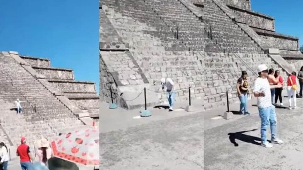 Video: Turista sube a Pirámide de la Luna en Teotihuacán