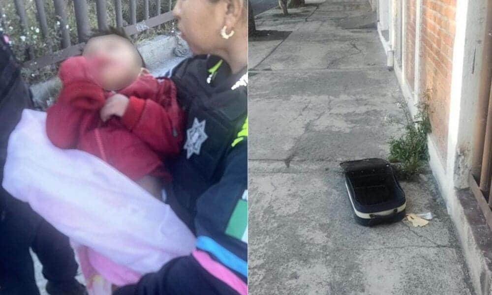 Hallan vivo a bebé dentro de una maleta en Puebla; tiene huellas de violencia