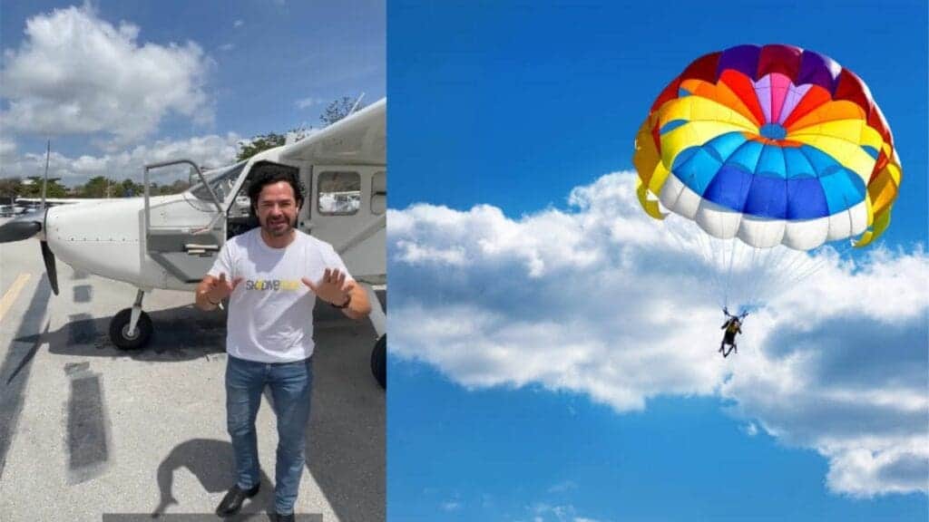 Candidato a síndico en Playa del Carmen, "Chanito" Toledo, invita a ciudadanos a lanzarse desde un paracaídas para ganar votos