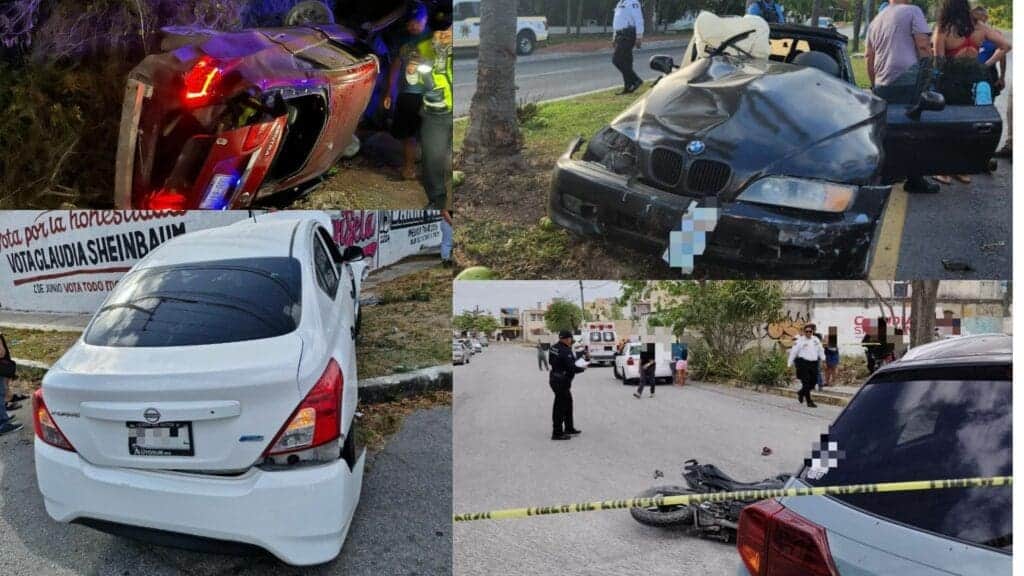 Reportan cuatro aparatosos accidentes en Cancún este viernes; hay un muerto y dos lesionados