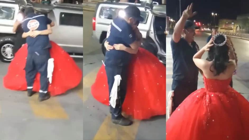 VIDEO: No le dieron permiso a su papá de faltar en la gasolinera para ir a su fiesta y ella lo sorprende con su vestido de XV años