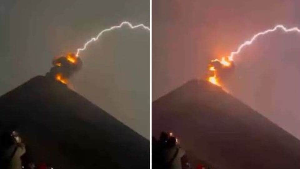 VIDEO: Captan el impacto de un rayo en el Volcán de Fuego en plena erupción