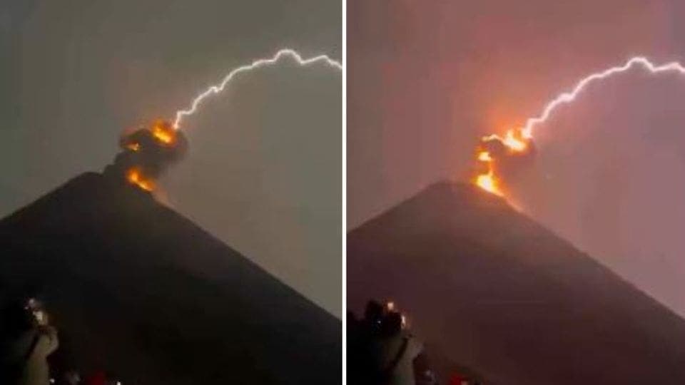 VIDEO: Captan el impacto de un rayo en el Volcán de Fuego en plena erupción
