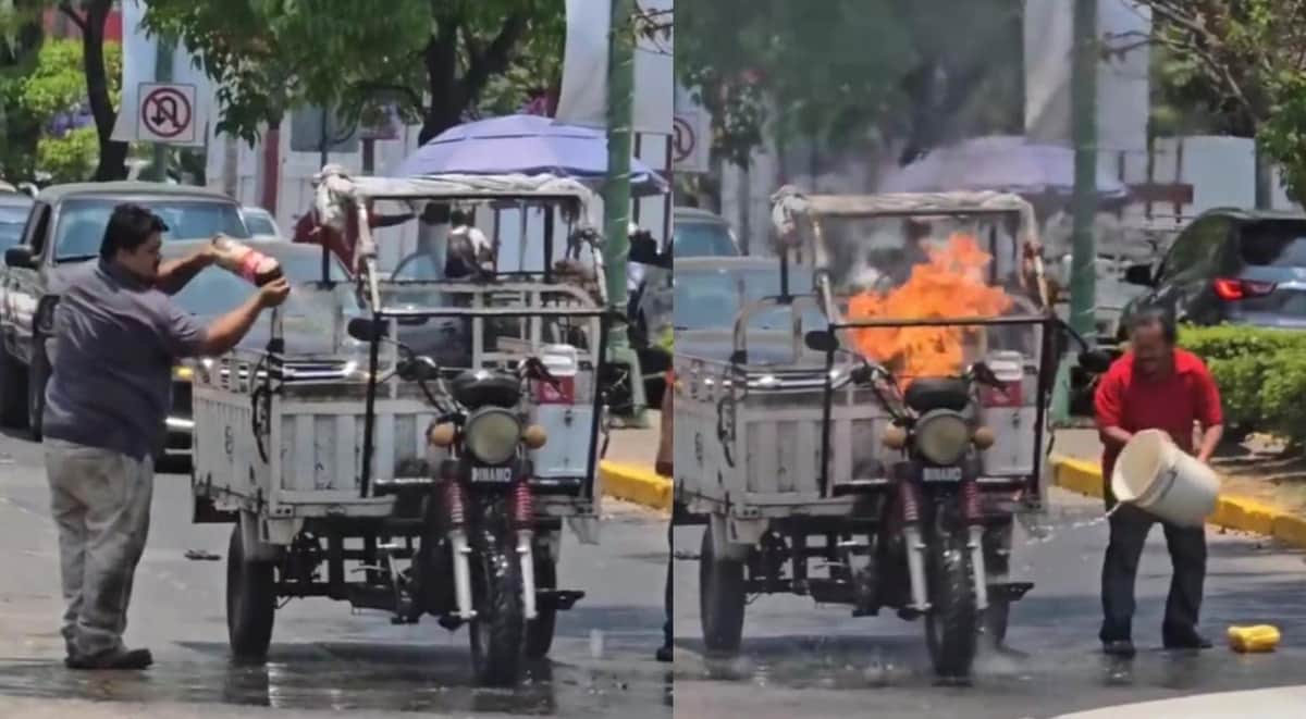 Video: Se incendia mototaxi y mexicano lo apaga con una Coca-Cola