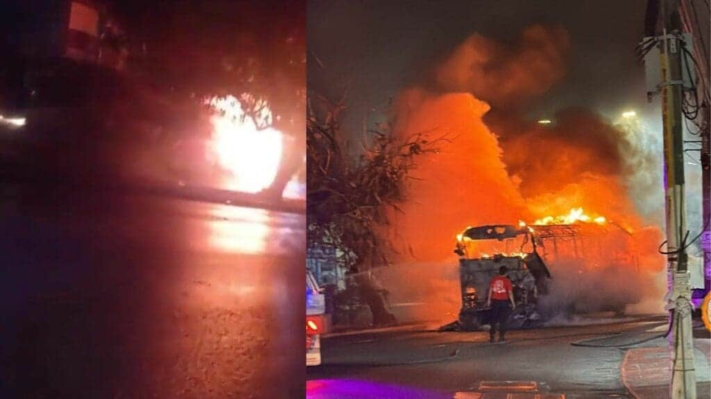Autobús se incendió en la avenida Kabah de Cancún; quedó consumido por el fuego