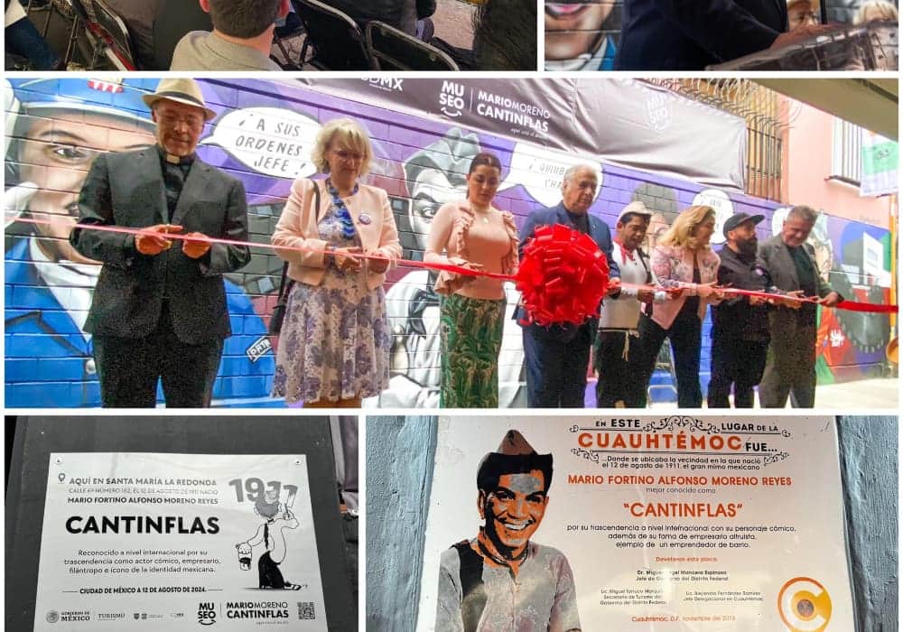 Develan mural para celebrar los 113 años del natalicio de Mario Moreno "Cantinflas" en CDMX
