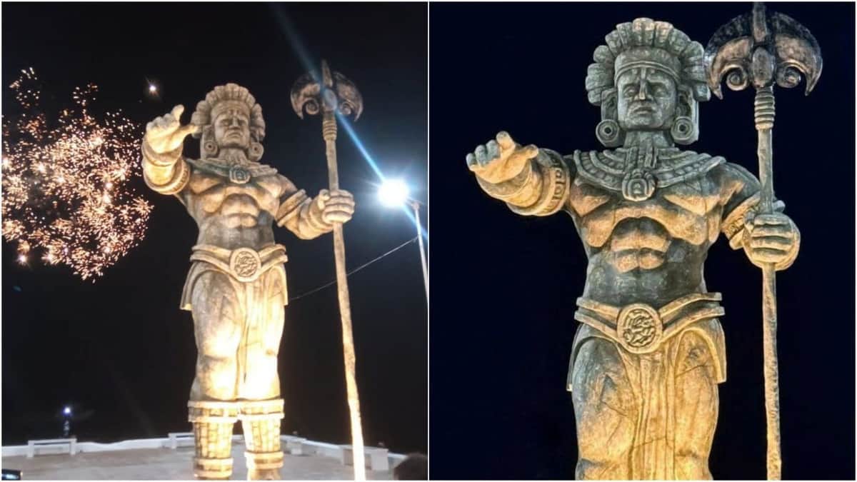 Video: Develan imponente estatua del dios maya Chaac en Telchac Puerto, Yucatán