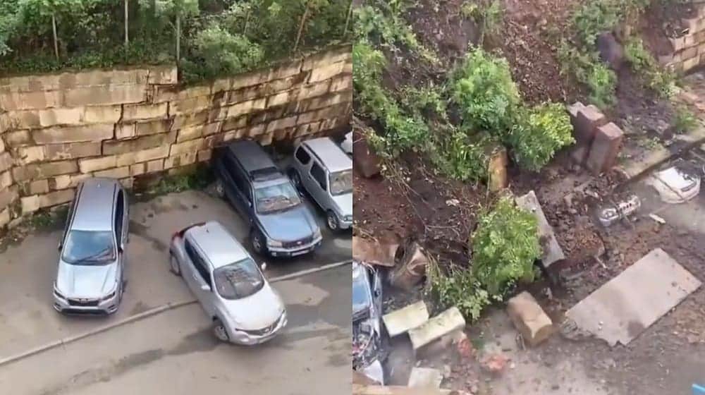 Video: Mujer salva su carro antes de que barra de contención se derrumbara en Rusia