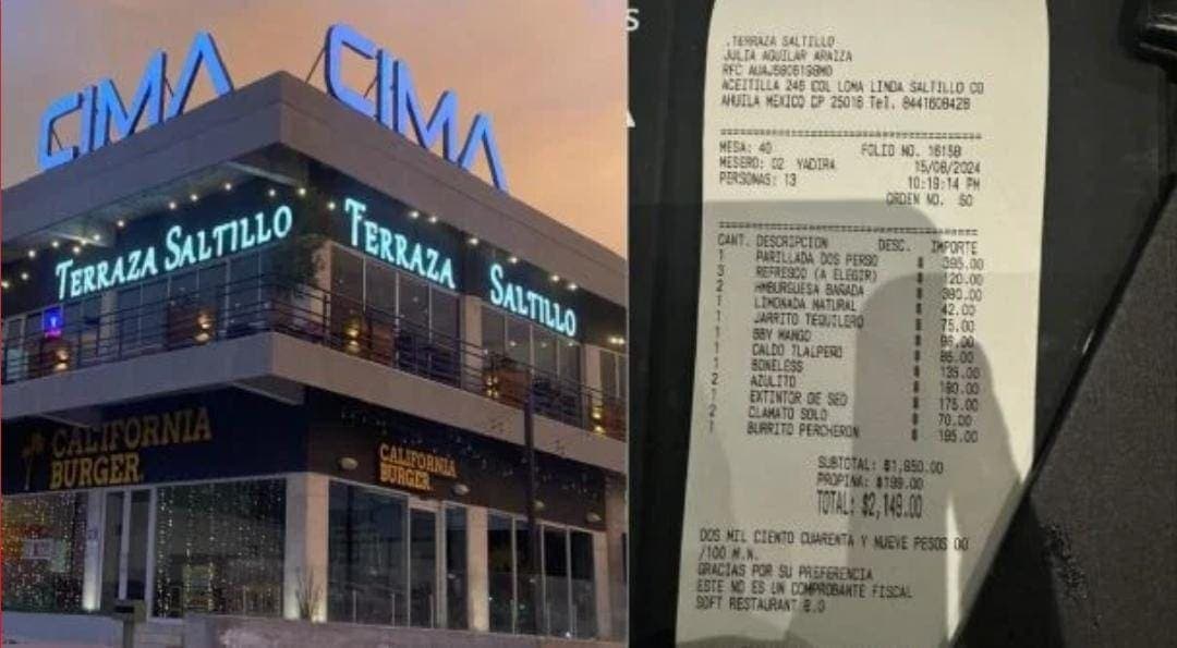 Suspende Profeco a restaurante de Saltillo, Coahuila por incluir la propina en la cuenta