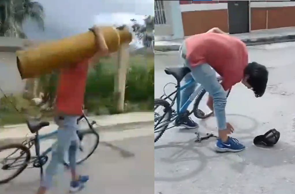 VIDEO: Mujer se enfrenta a ladrón e impide el robo de un tanque de gas