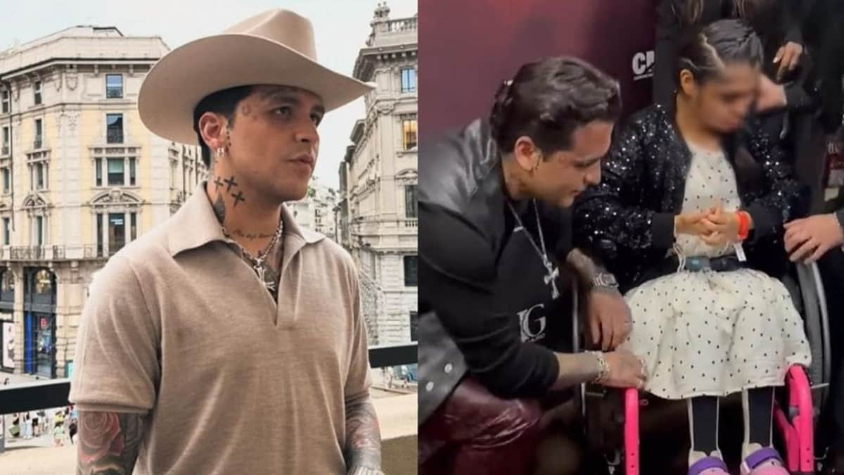 VIDEO: Christian Nodal le canta a niña en silla de ruedas y tierno momento se vuelve viral