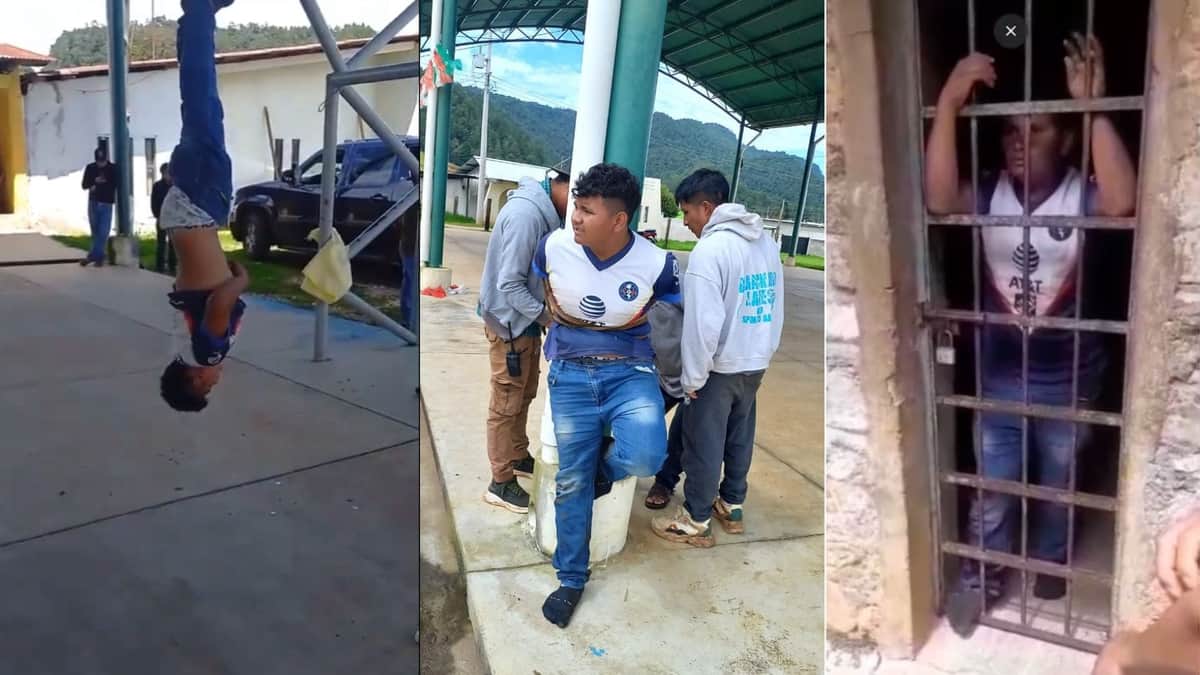 Pobladores de Chiapas cuelgan de cabeza a presunto ladrón y lo retienen en cárcel comunitaria