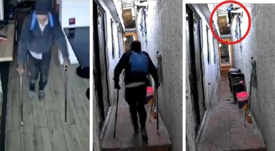 Video: Ladrón en muletas escala pared para robar un restaurante en Puebla