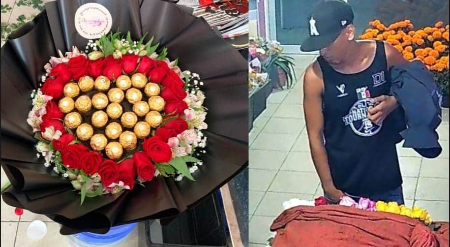 Video: Sujeto roba florería y regala “ramo buchón” a su novia en Nuevo León