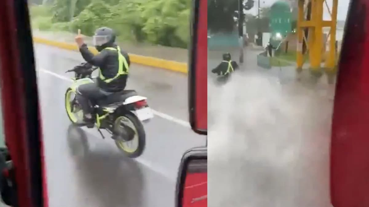Video: Trailero moja a motociclista que "le pintó dedo" durante el camino