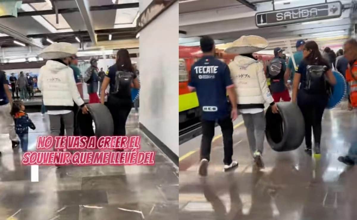 VIDEO: Aficionado presume haberse llevado una llanta como recuerdo del Gran Premio de México