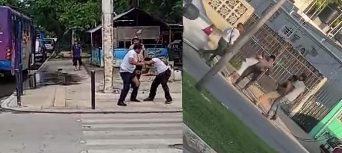 Video: Captan a choferes de transporte público y peatones agarrándose a golpes en Cancún