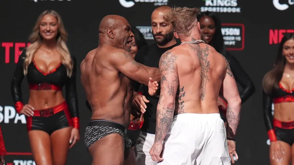 Video: Mike Tyson le da una cachetada a Jake Paul en medio del pesaje para la pelea