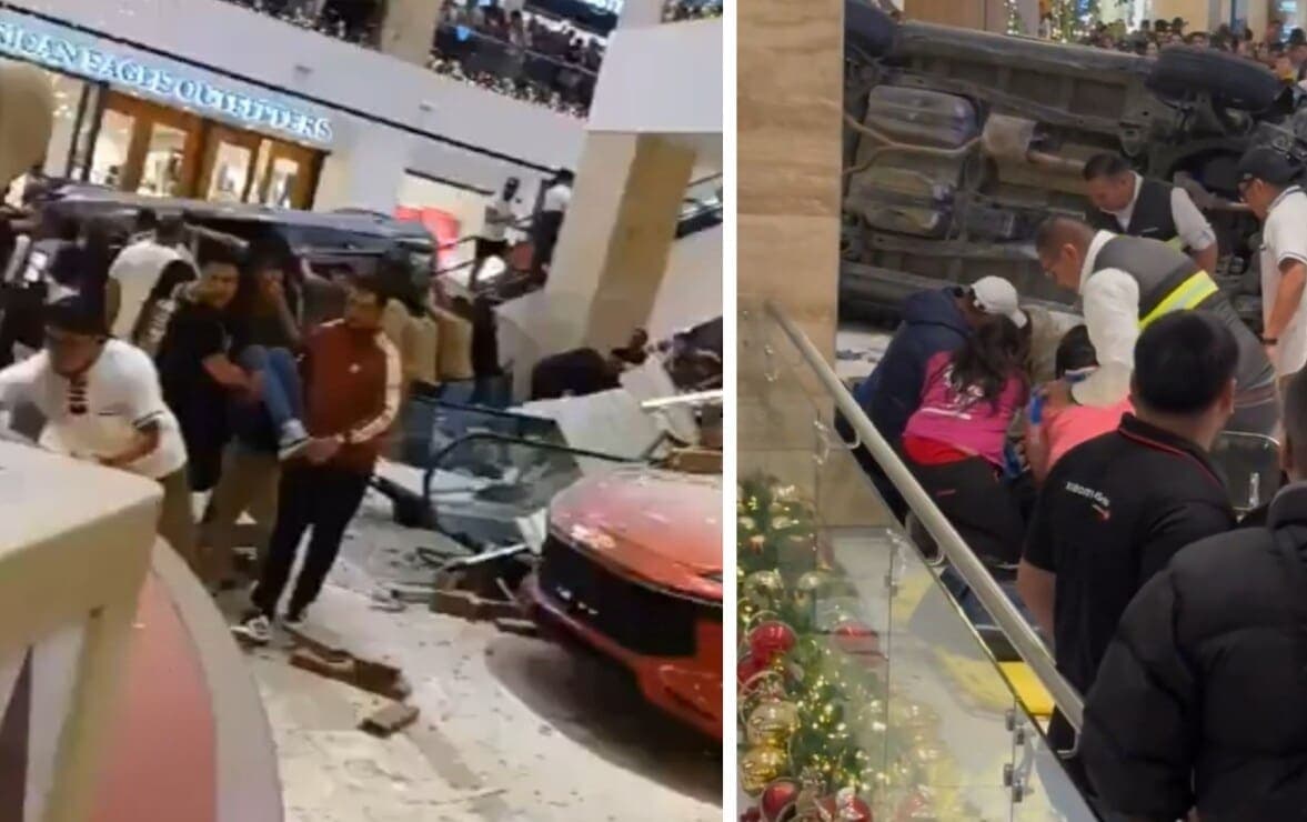 VIDEO: Captan momento exacto en el que vehículo cae dentro de plaza comercial Miraflores, Guatemala