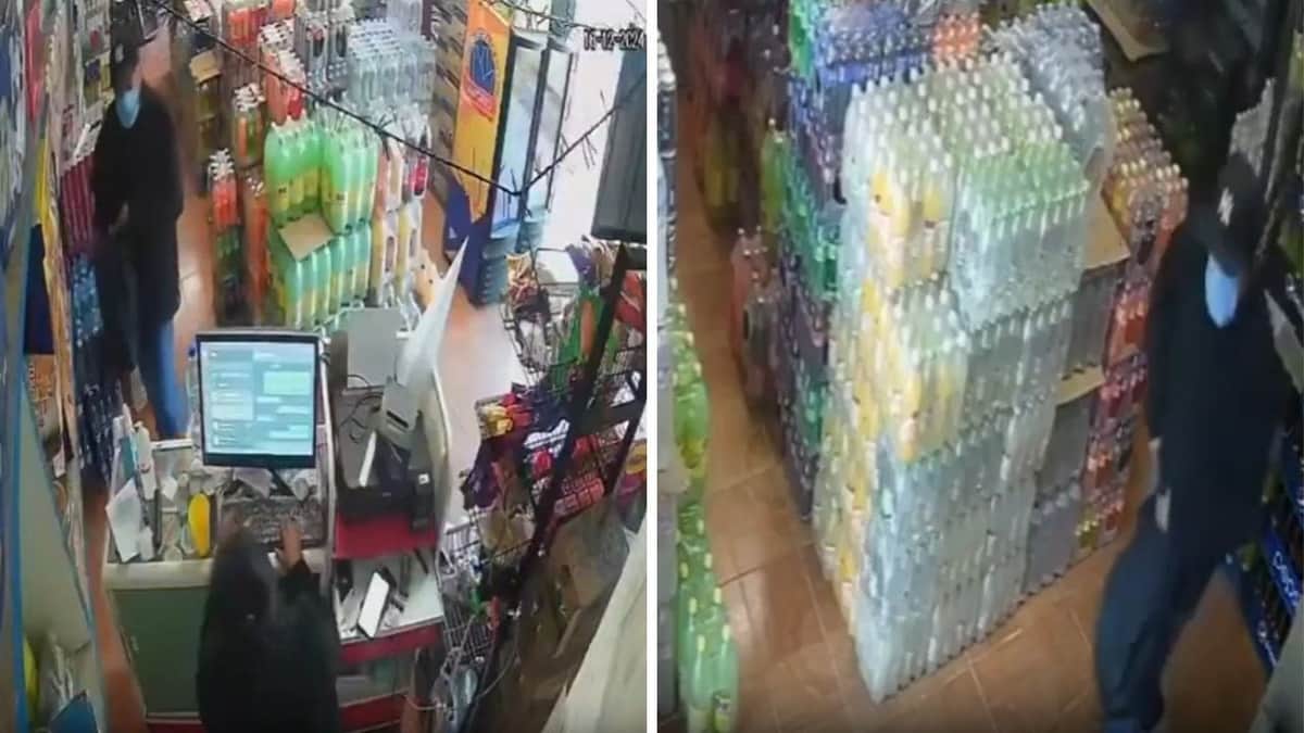 VIDEO: Asaltante se dispara en la pierna al intentar guardar pistola tras atraco en mini súper de Oaxaca